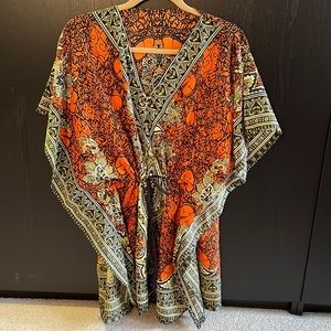 Women’s Multi Colored Pattern Cover-Up with Drawstring at Waist. One Size